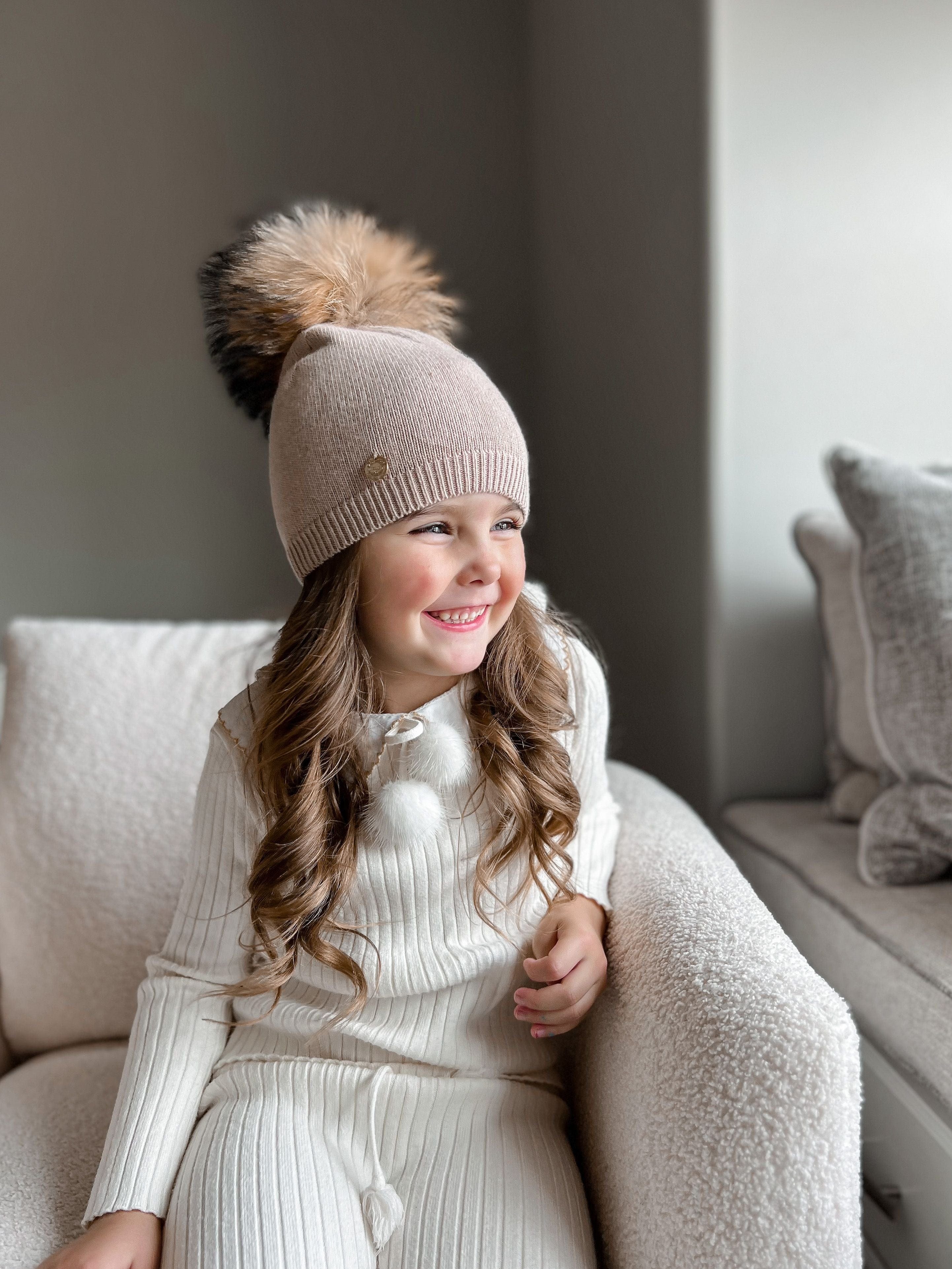 Sasha Single Pom Angora Beanie Hat - Petite Maison Kids