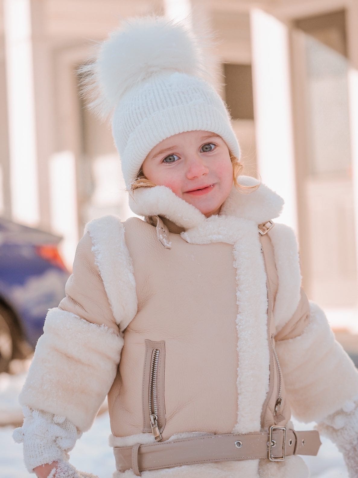 Beige Sheepskin Leather Jacket - Petite Maison Kids