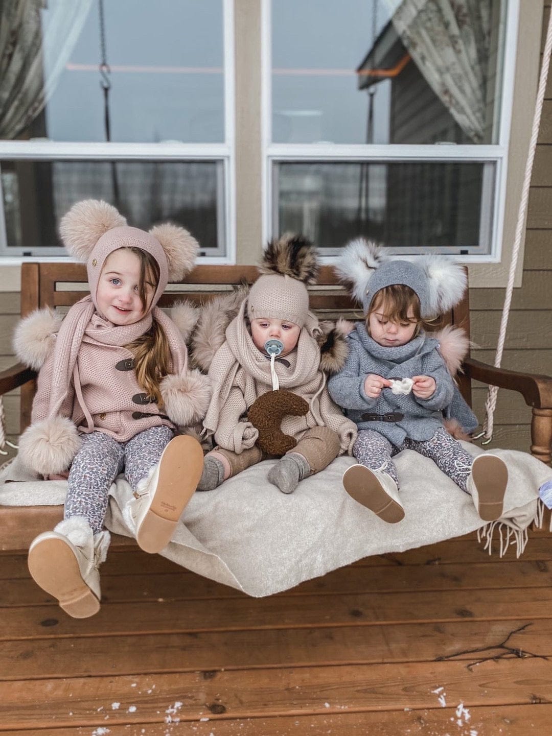 Honeycomb Beige Cashmere Pram Coat with Natural Trim - Petite Maison Kids