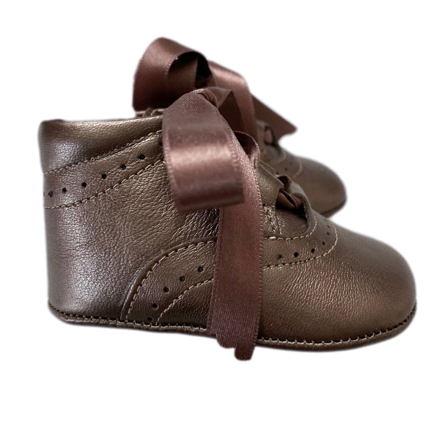 Metallic Brown Calfskin Leather Prewalkers - Petit Maison Kids