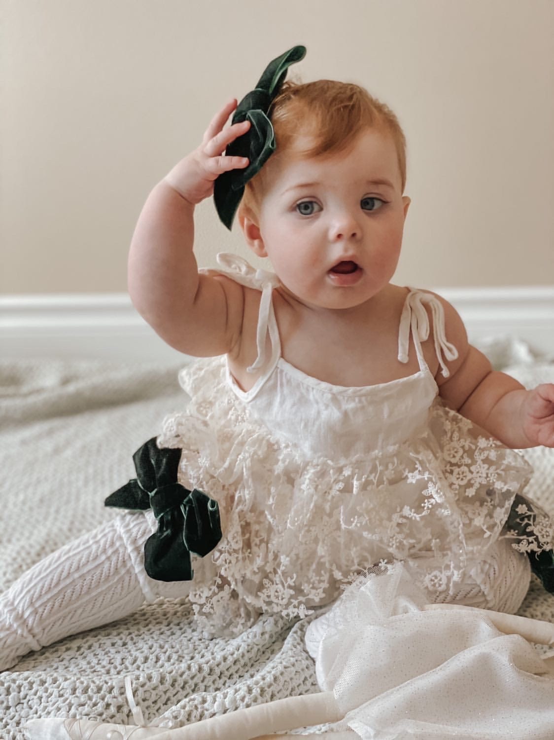 White Knee High Socks with Velvet Bows - Petite Maison Kids