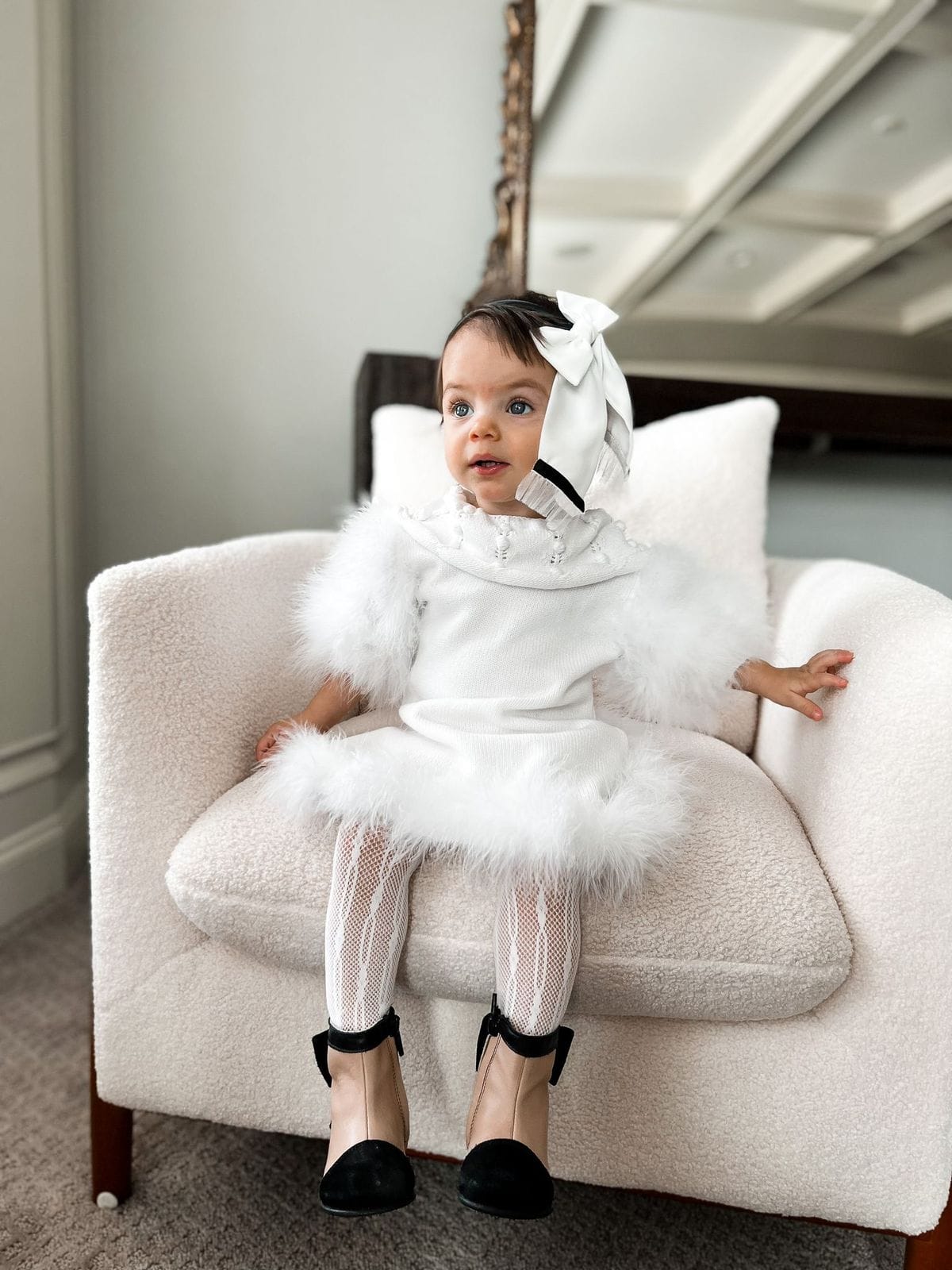 Ella Knit White Feather Dress - Petite Maison Kids