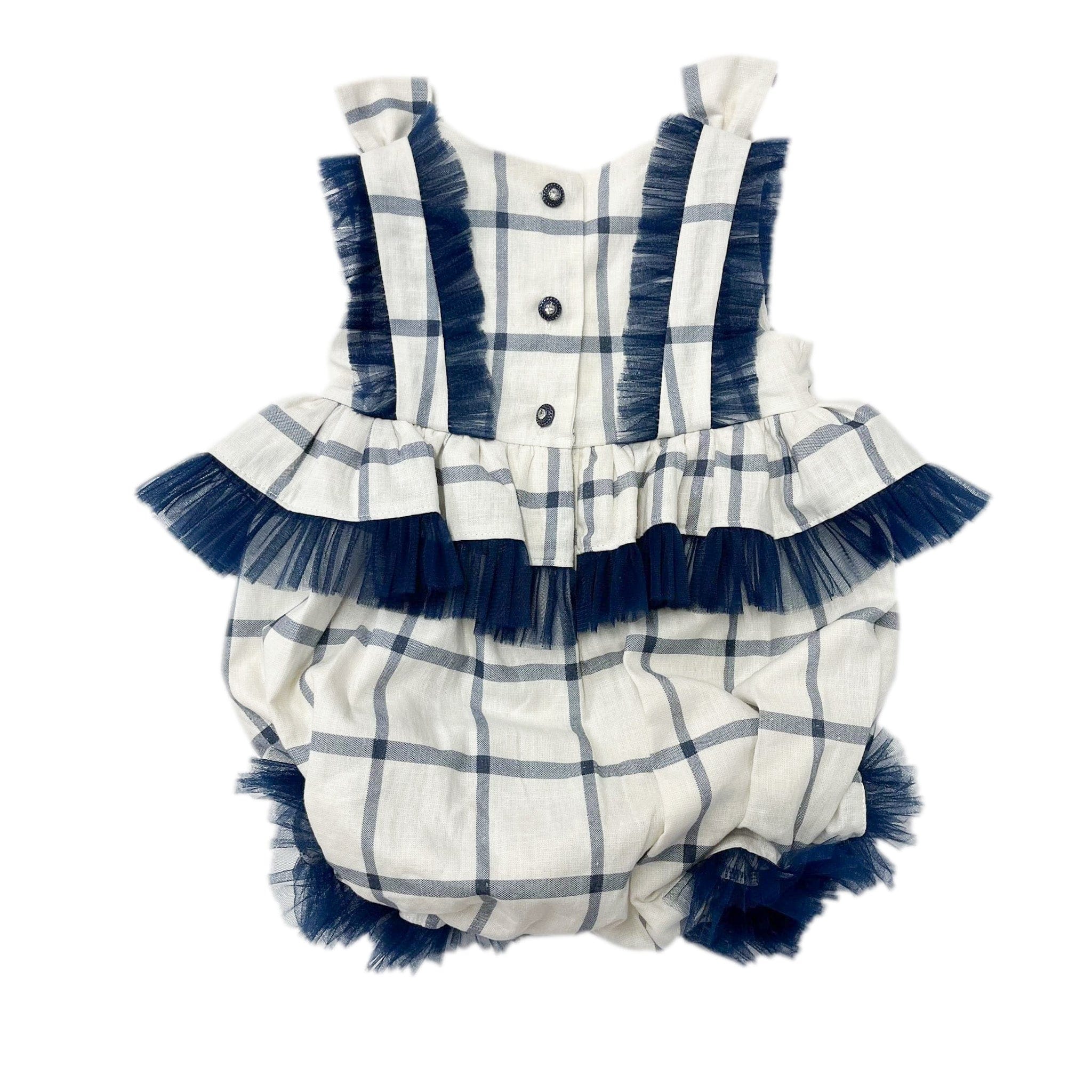 Checkered Linen Ruffle Romper - Petite Maison Kids