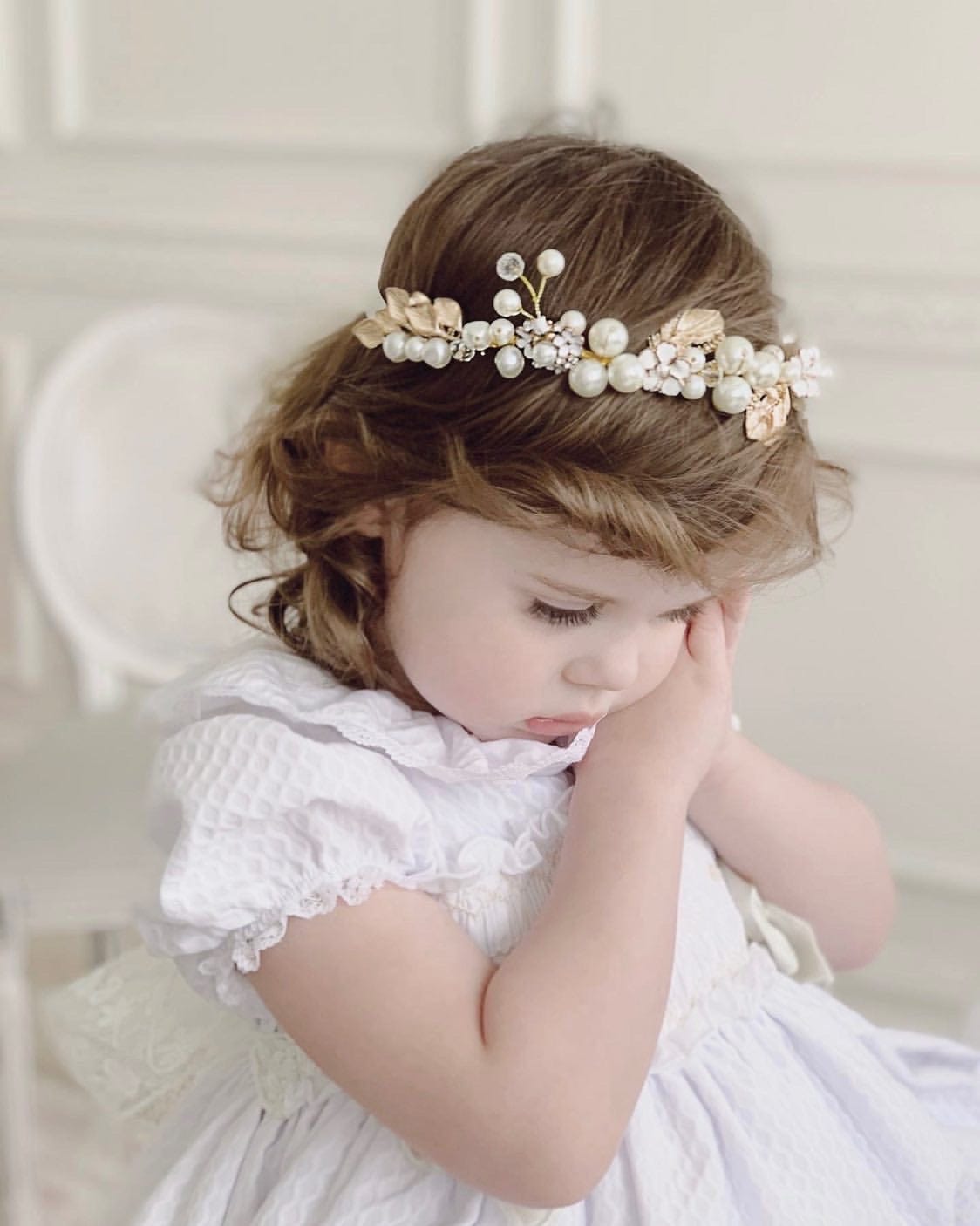 Pearl with Gold Leaf Hair Sash - Petite Maison Kids