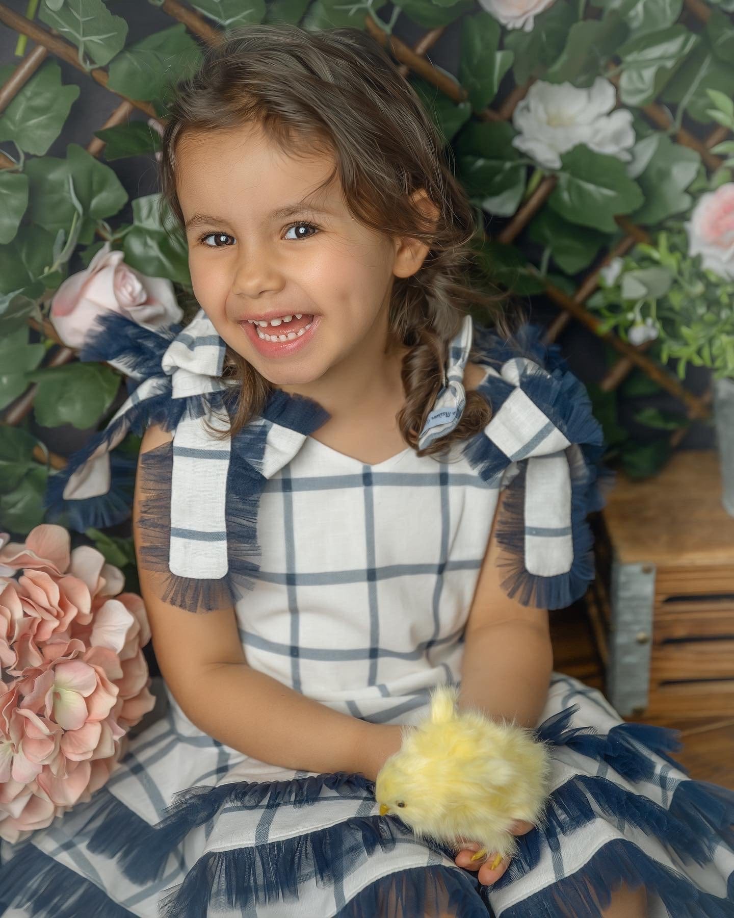 Checkered Linen Tulle Dress - Petite Maison Kids