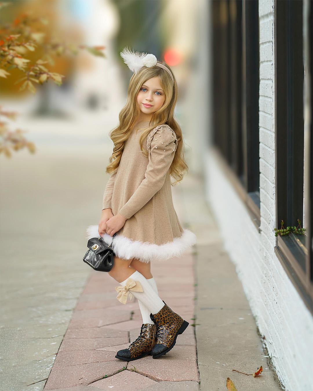 Anna Beige Knit Dress with Feathered Hem