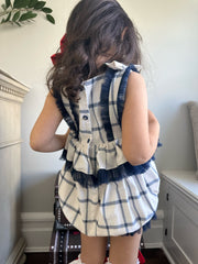Checkered Linen Ruffle Romper