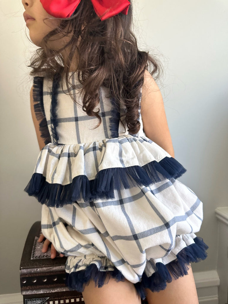 Checkered Linen Ruffle Romper Petite Maison Kids