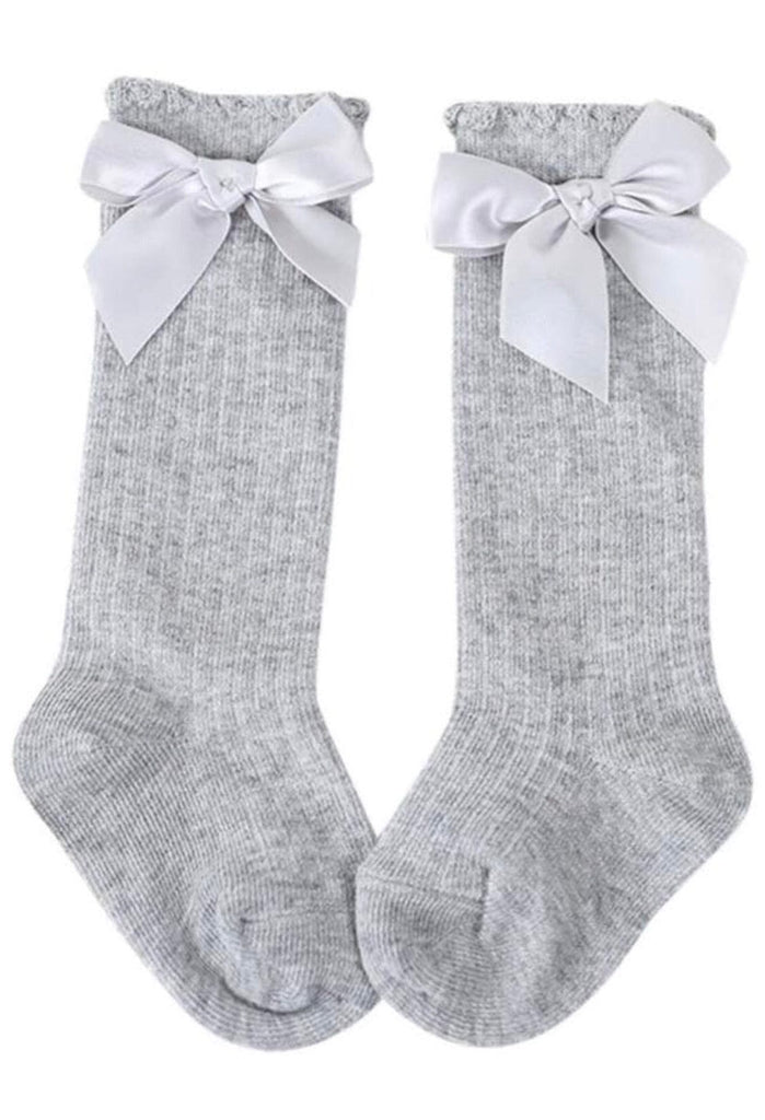 Ribbed Knee High Socks With Bows - Petit Maison Kids