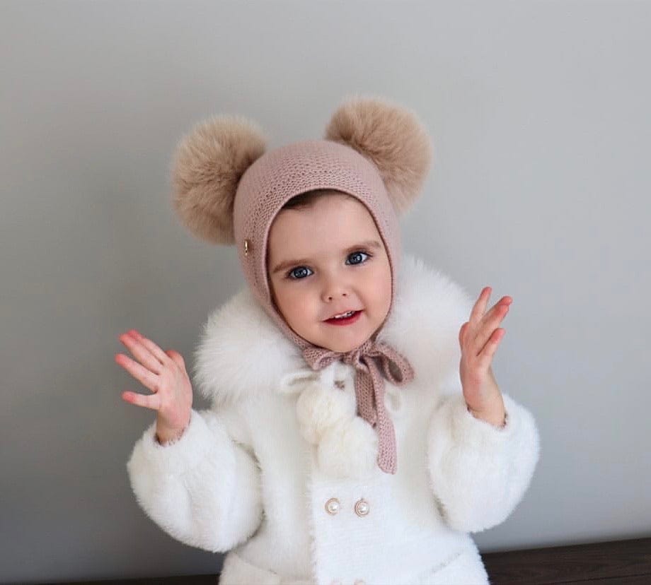 Dusty Pink Cashmere Double Pom Hat - Petit Maison Kids