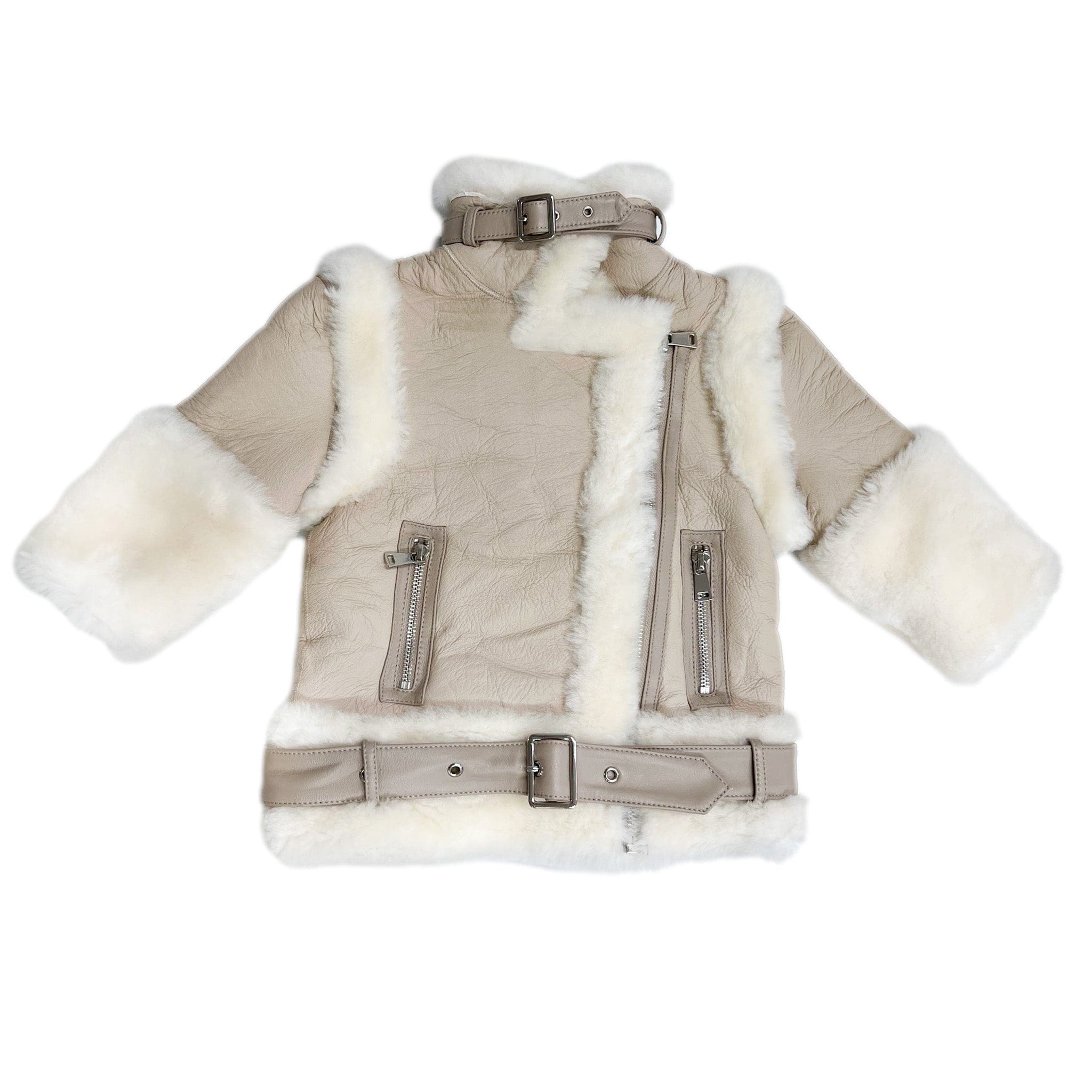 Beige Sheepskin Leather Jacket - Petite Maison Kids