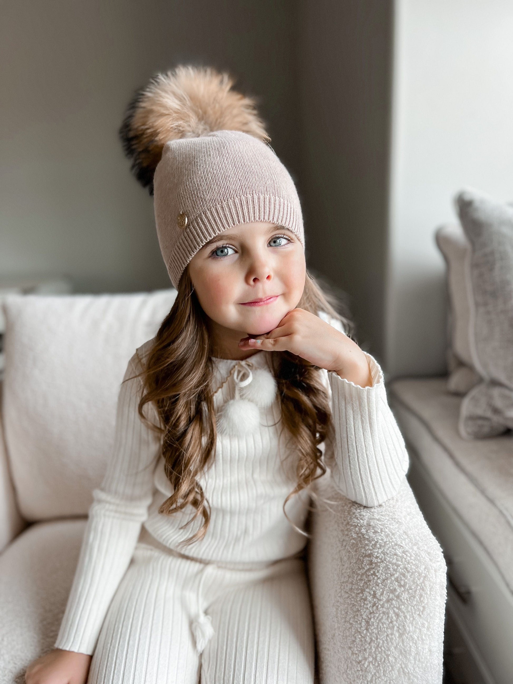 Sasha Single Pom Angora Beanie Hat - Petite Maison Kids
