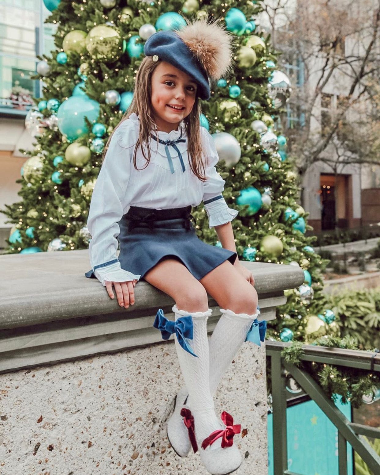 White Knee High Socks with Velvet Bows - Petit Maison Kids