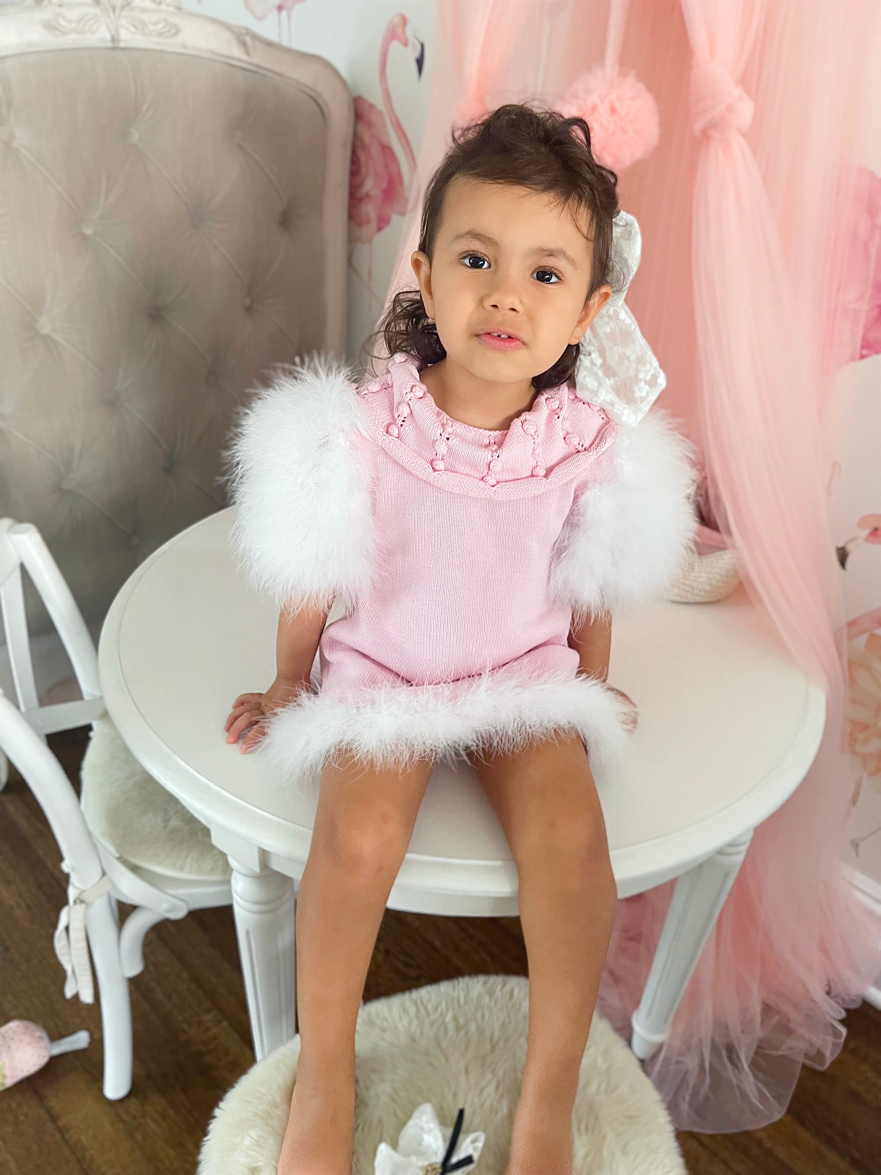 Ella Knit Pink Feather Dress - Petite Maison Kids