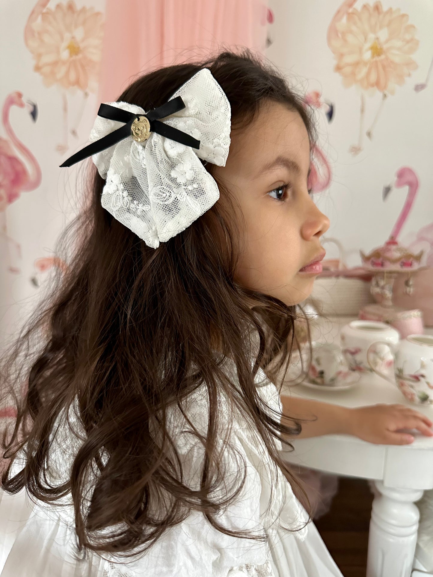 Embroidered Flower Hair Bows