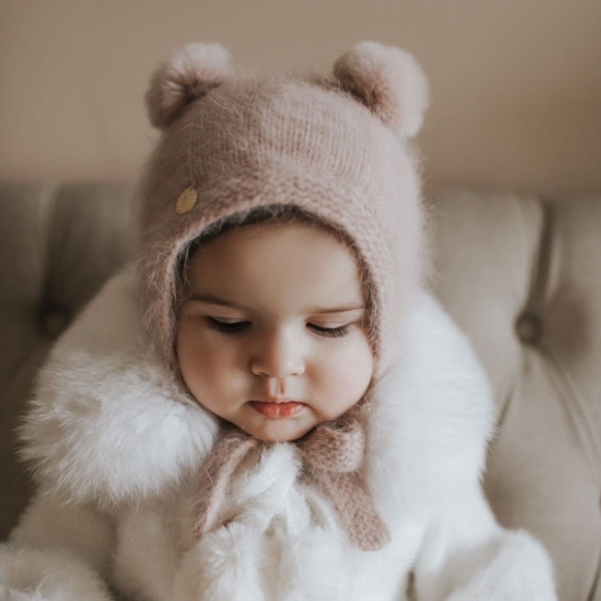 Dusty Pink Cashmere Teddy Hat - Petit Maison Kids