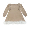 Anna Beige Knit Dress with Feathered Hem