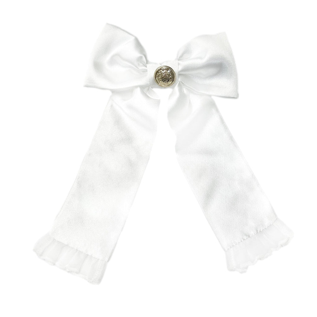 White Satin Tuxedo Hair Bow - Petite Maison Kids
