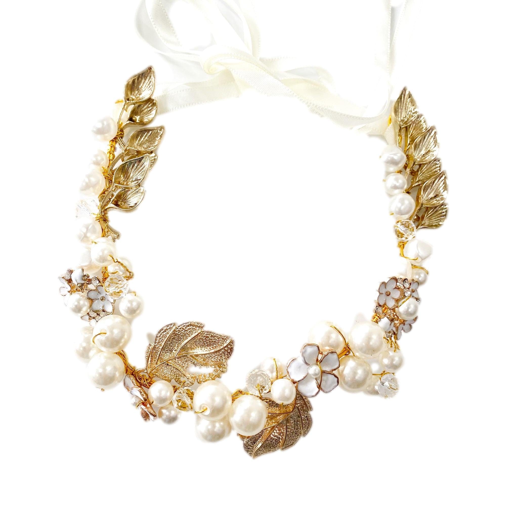 Pearl with Gold Leaf Hair Sash - Petite Maison Kids