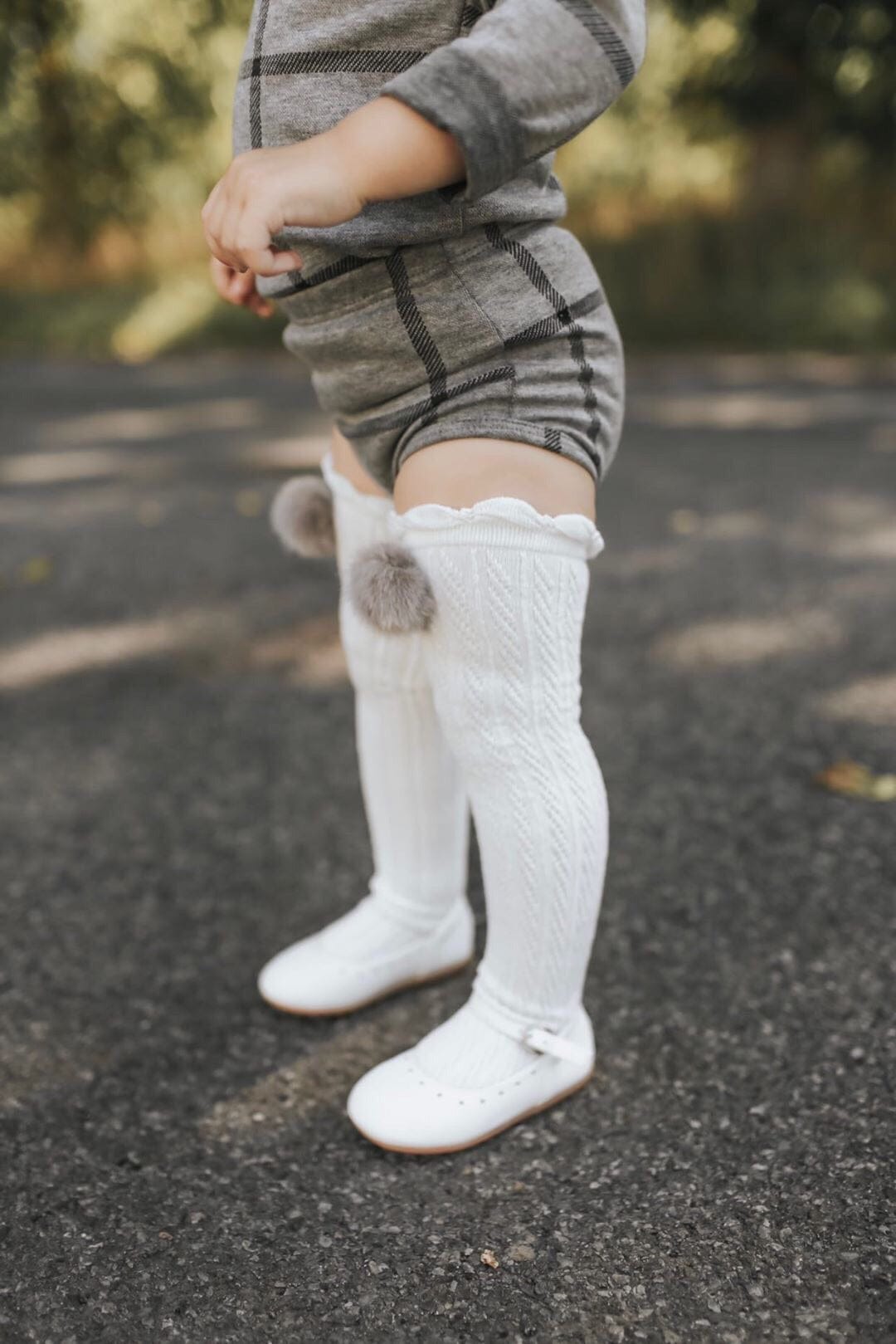 White Knee High Socks with Poms - Petit Maison Kids