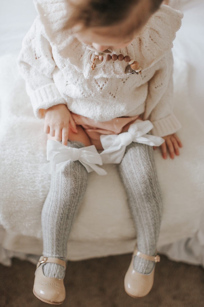 Grey Knee High Socks with Velvet Bows Petite Maison Kids
