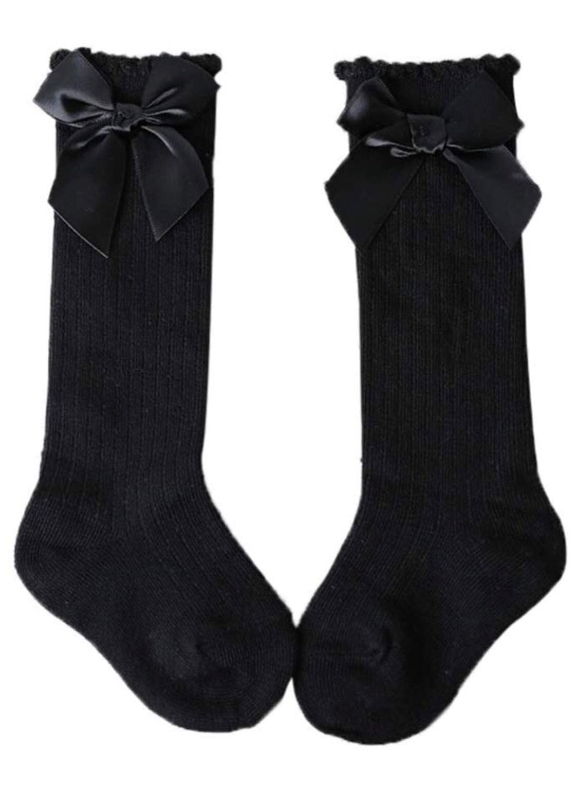 Ribbed Knee High Socks With Bows - Petit Maison Kids
