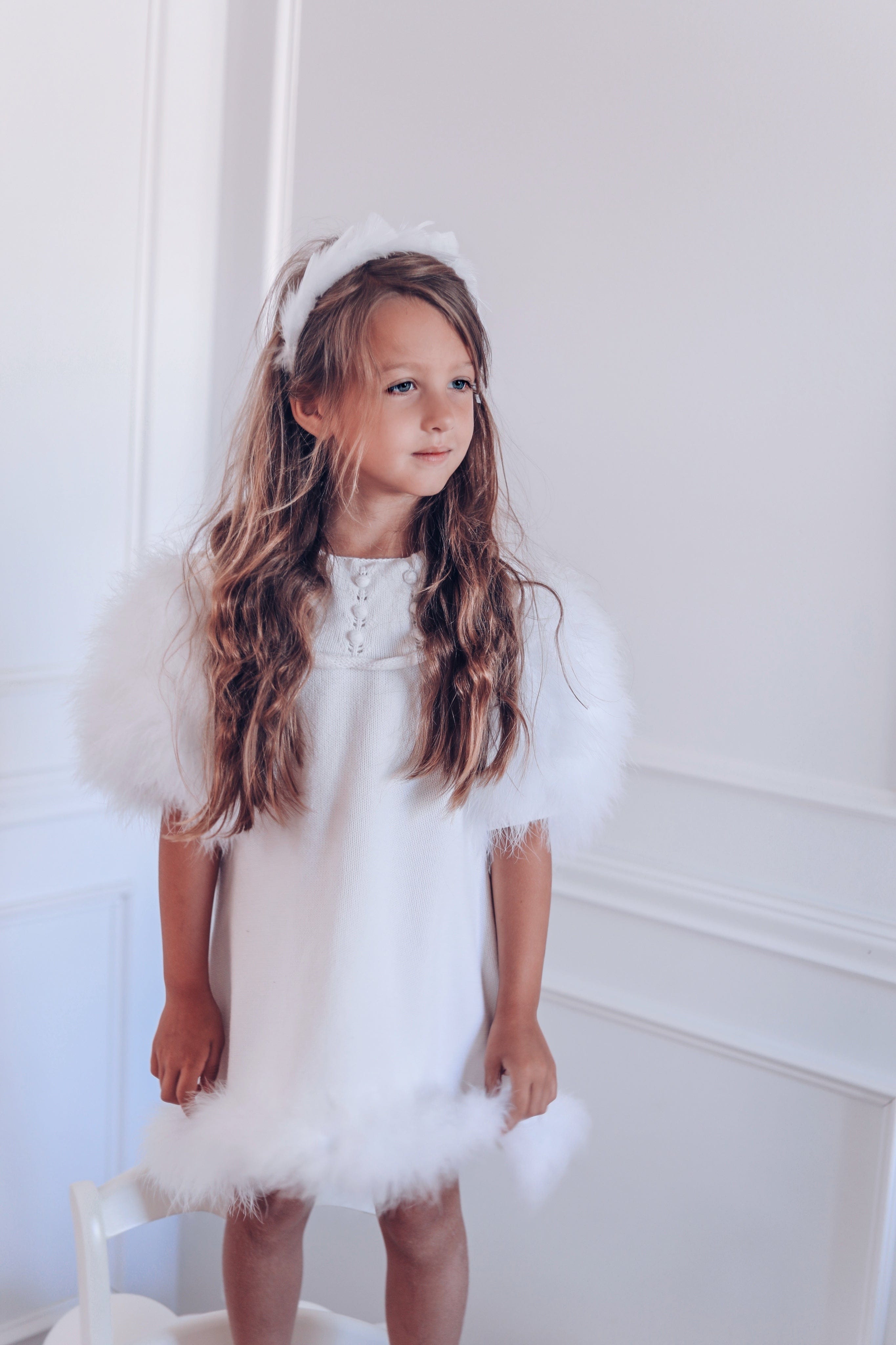 Ella Knit White Feather Dress - Petite Maison Kids