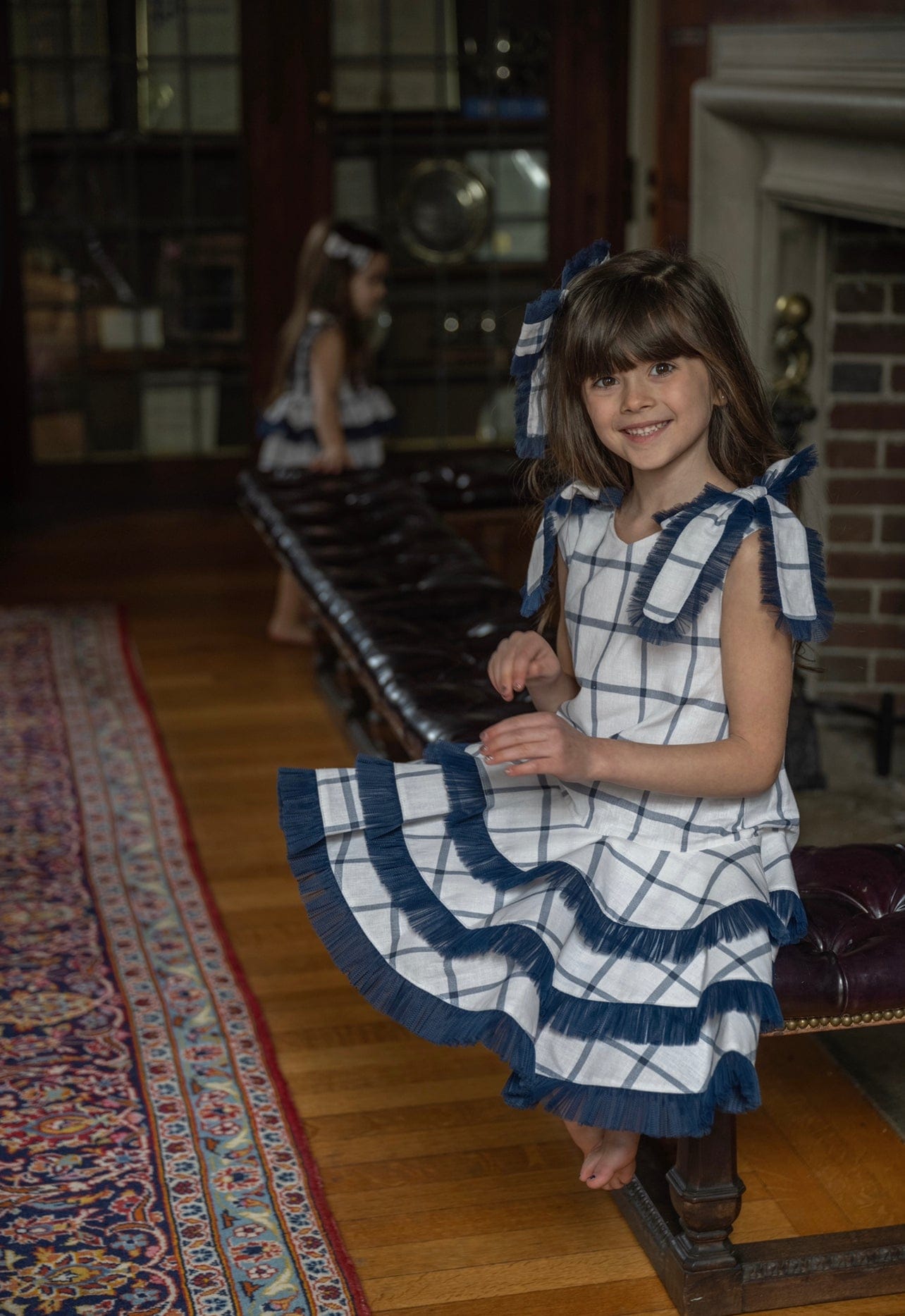 Checkered Linen Tulle Dress - Petite Maison Kids