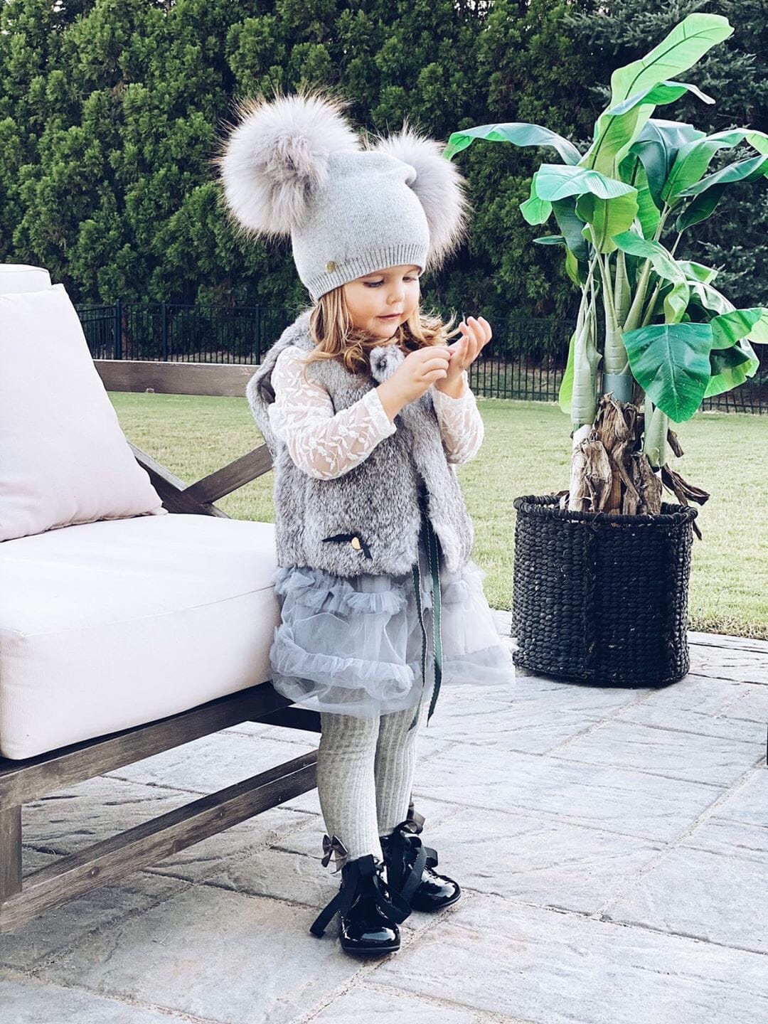 Angora Wool Double Pom Hat - Petit Maison Kids