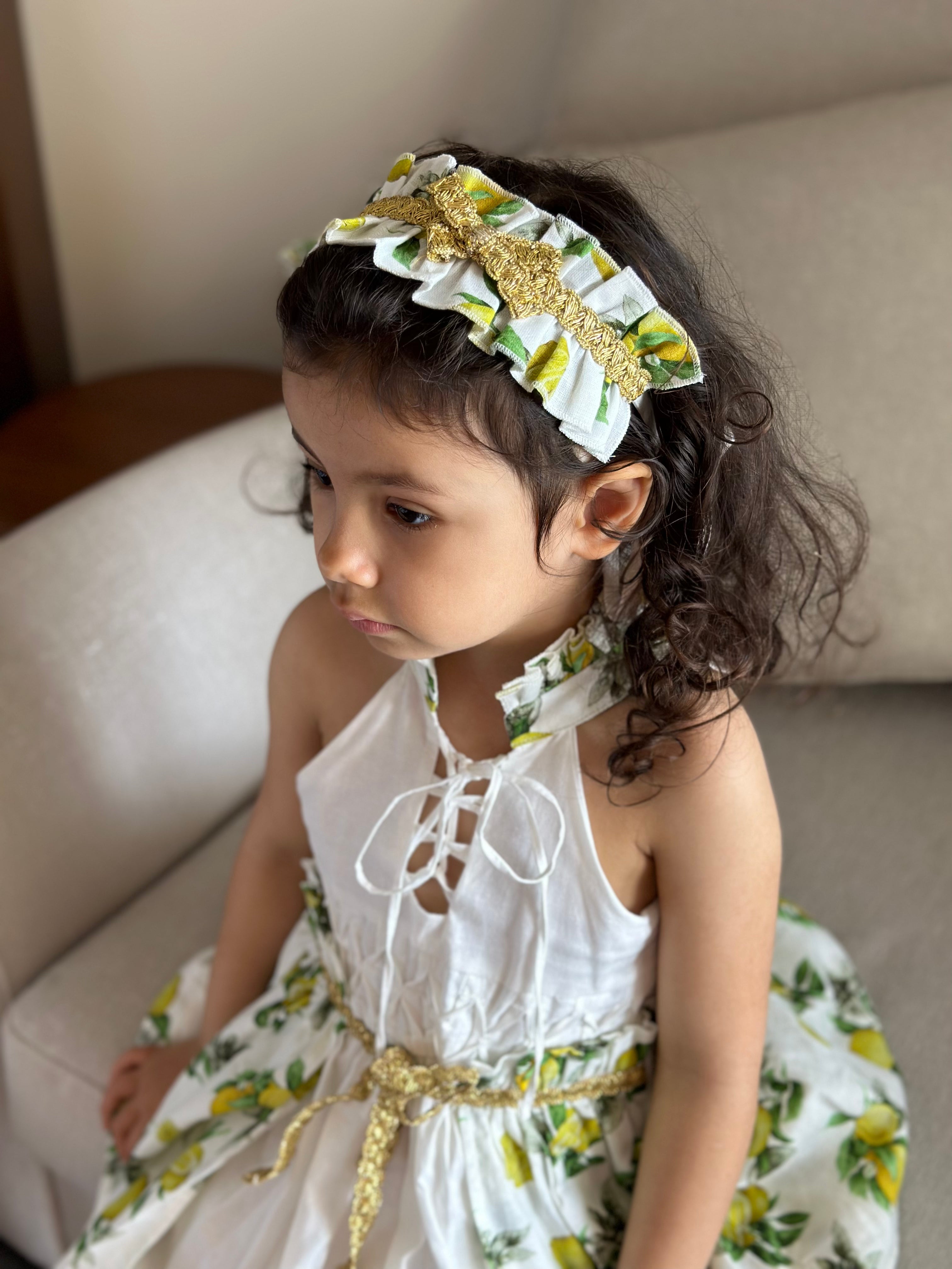 Amalfi Lemon Print Linen Hair Sash