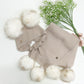 Honeycomb Beige Cashmere Bonnet with White Print Poms - Petite Maison Kids
