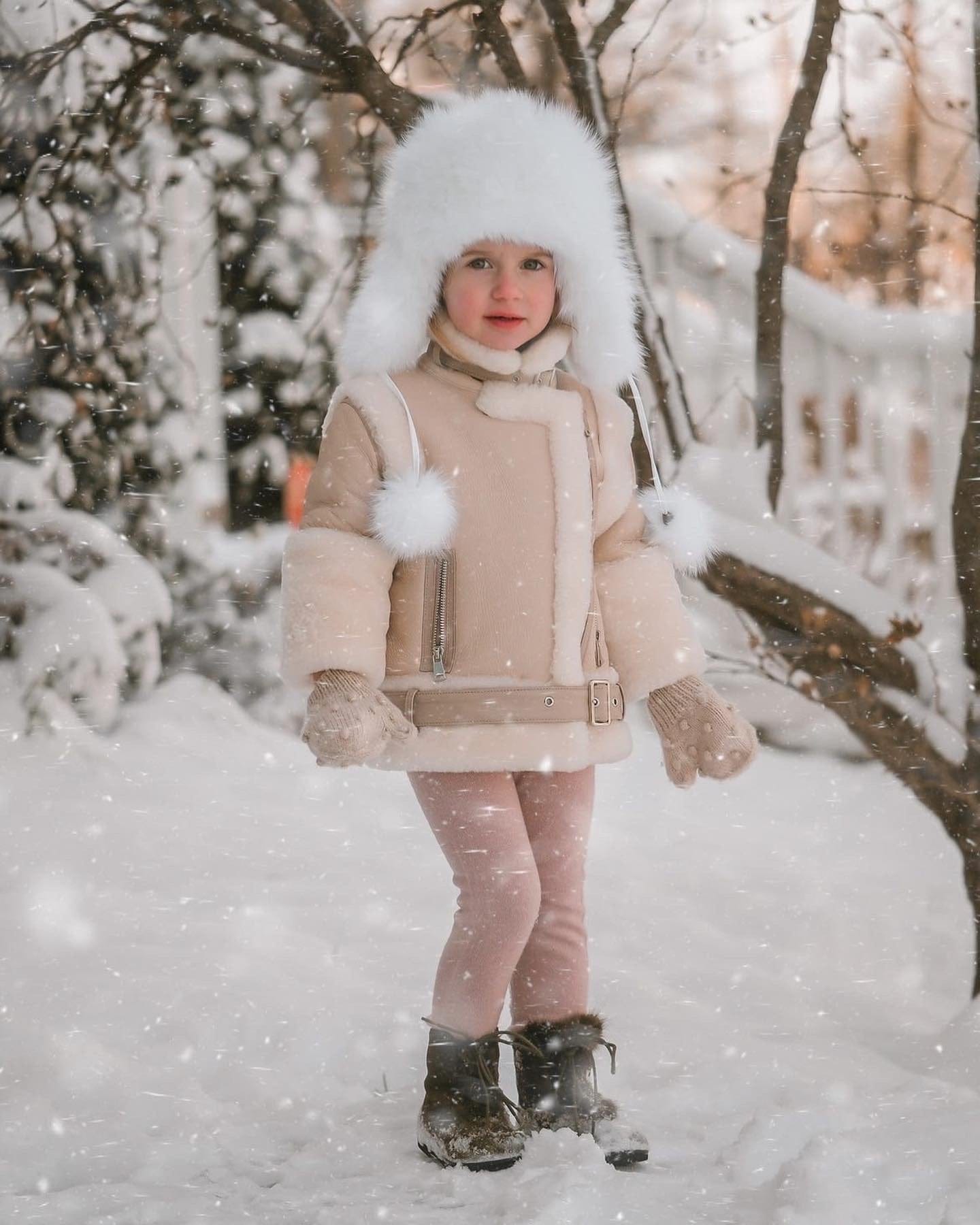 Beige Sheepskin Leather Jacket - Petite Maison Kids