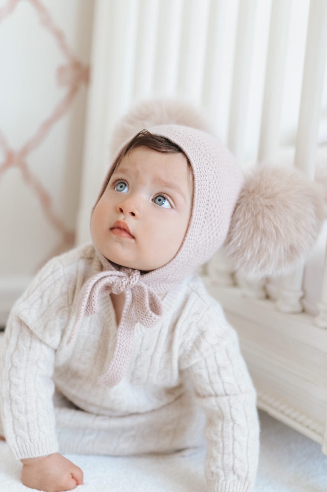 Dusty Pink Cashmere Double Pom Hat - Petit Maison Kids