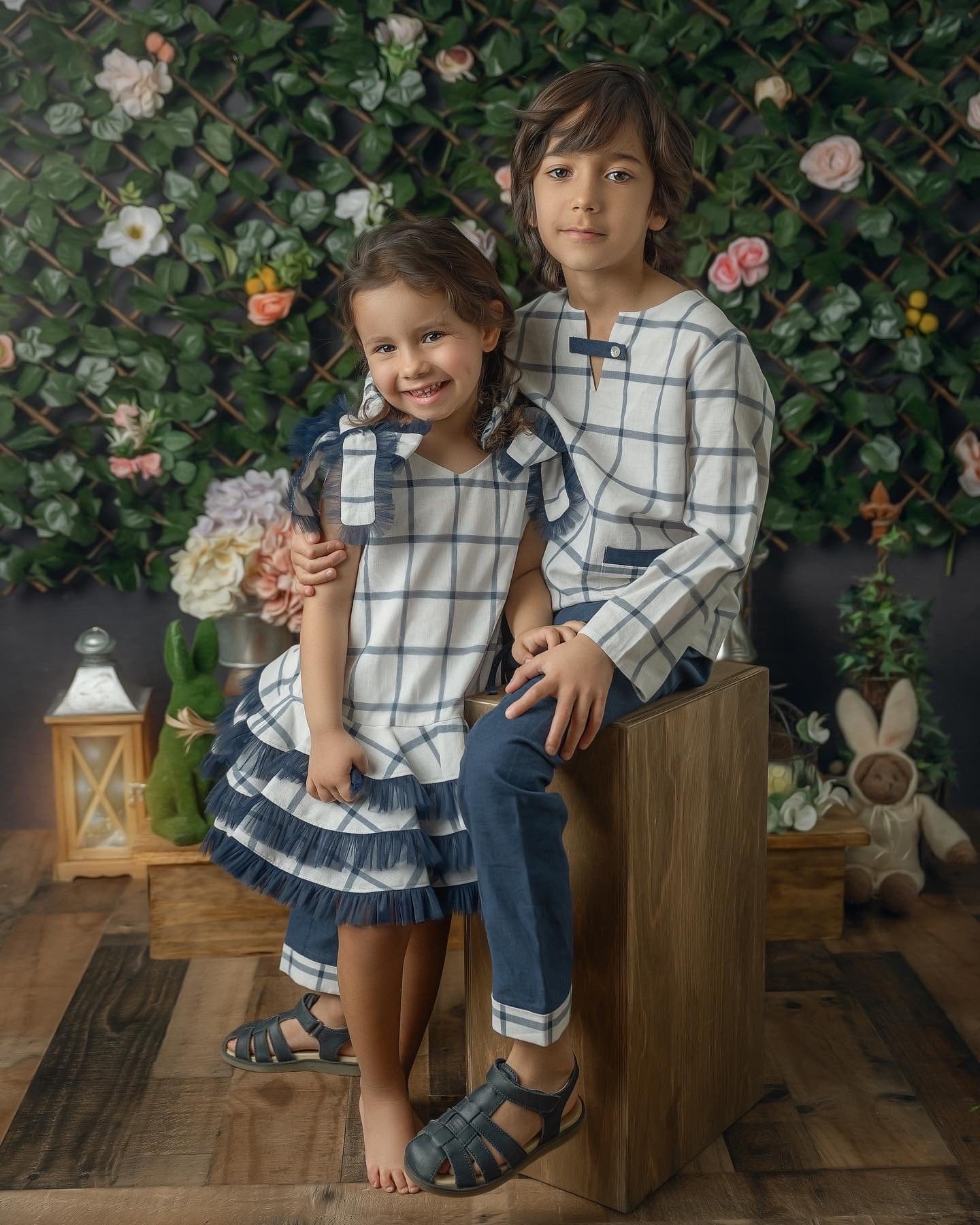 Checkered Linen Tulle Dress - Petite Maison Kids