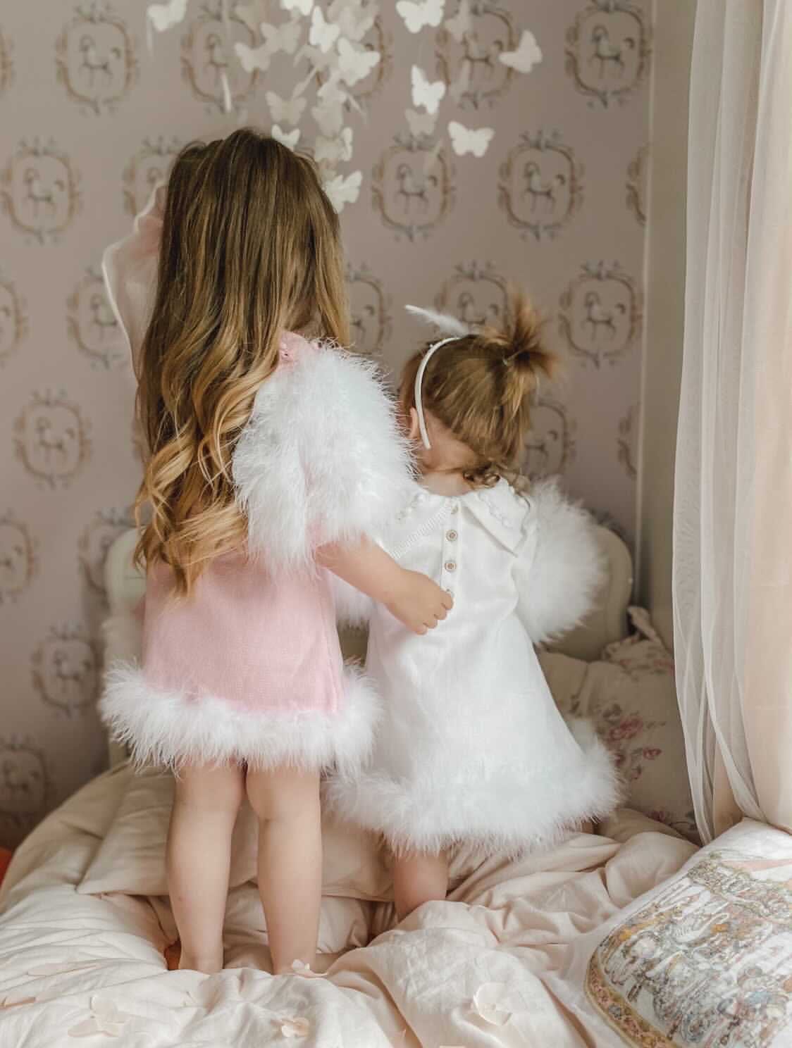 Ella Knit Pink Feather Dress - Petite Maison Kids