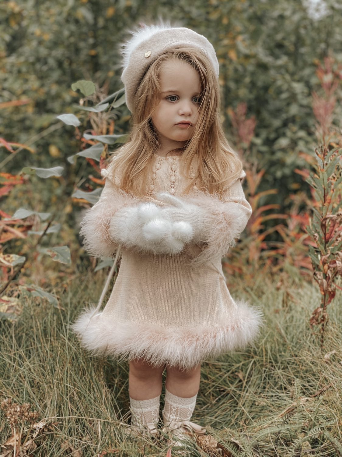 Ella Knit Beige Feather Dress - Petite Maison Kids