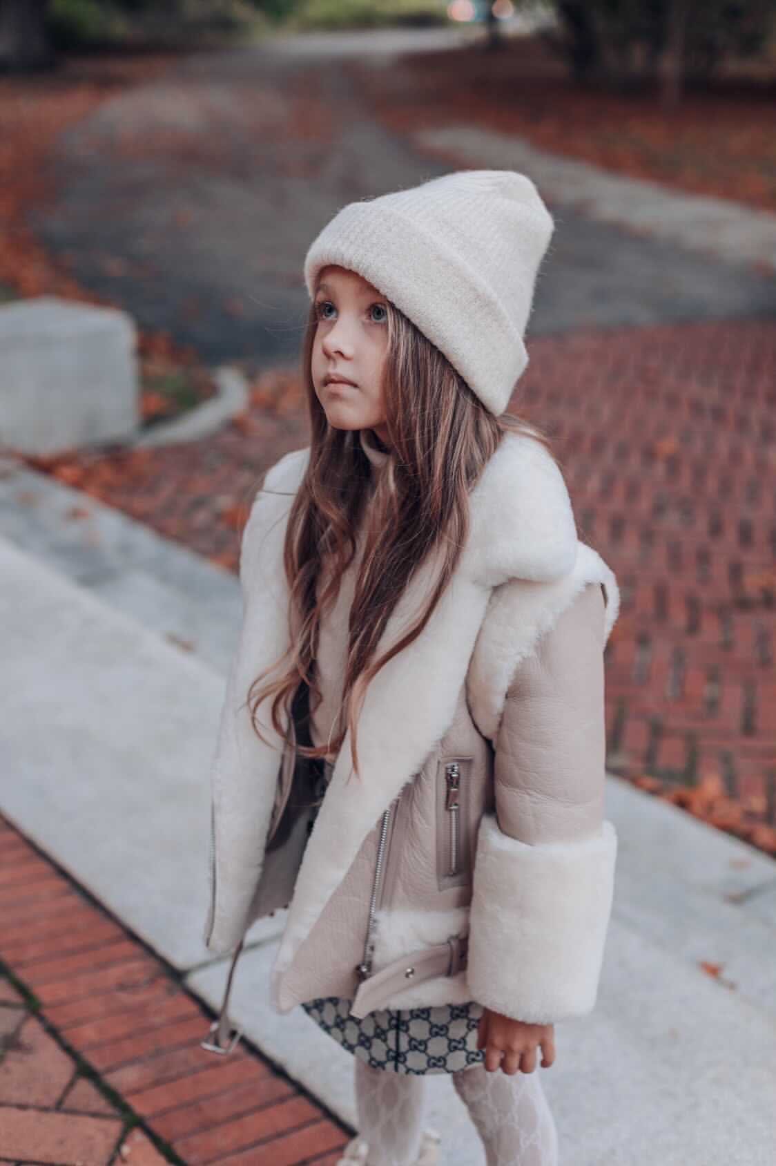 Beige Sheepskin Leather Jacket - Petite Maison Kids