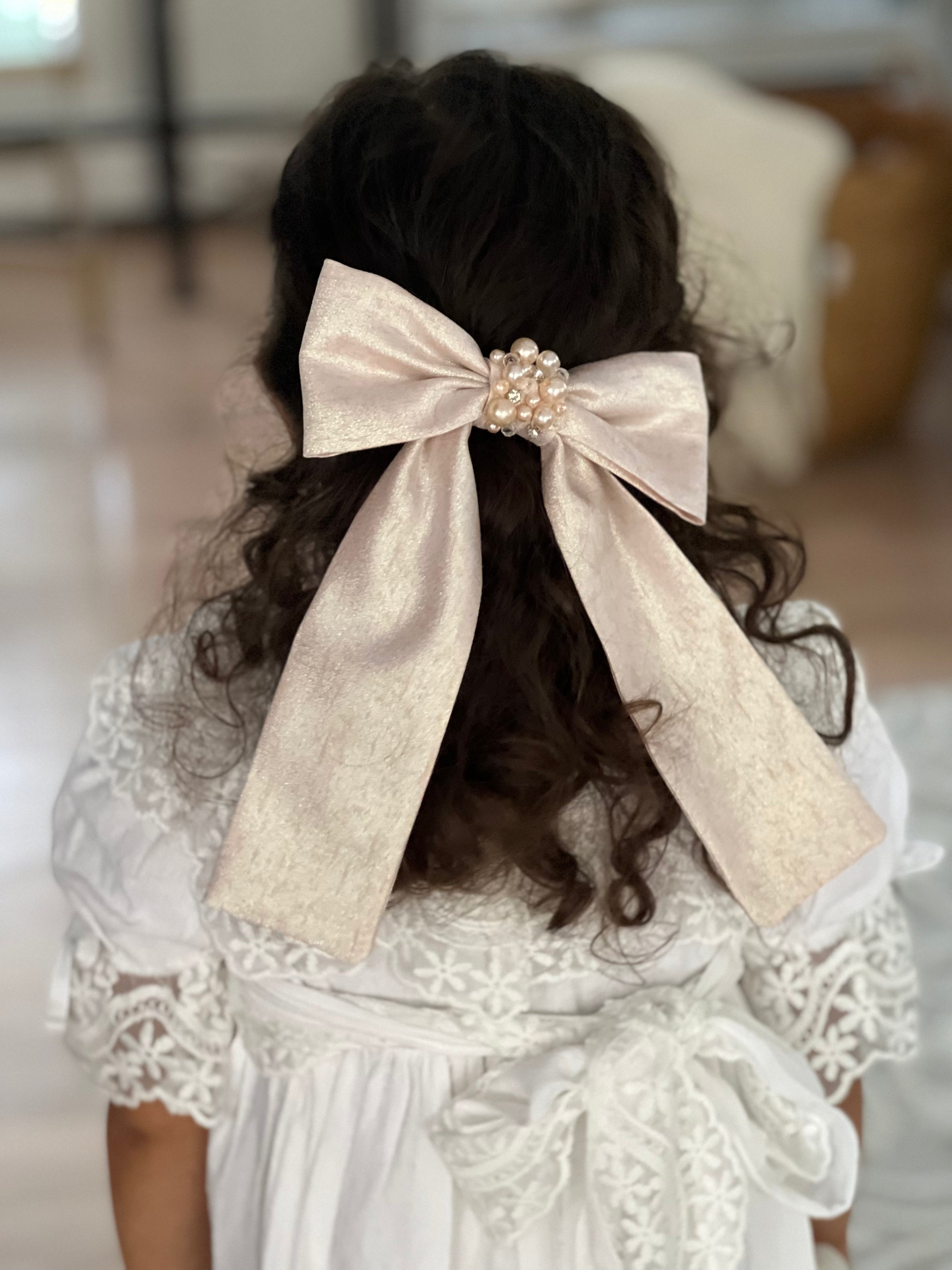 Jackie Jacquard Peach Hair Bow