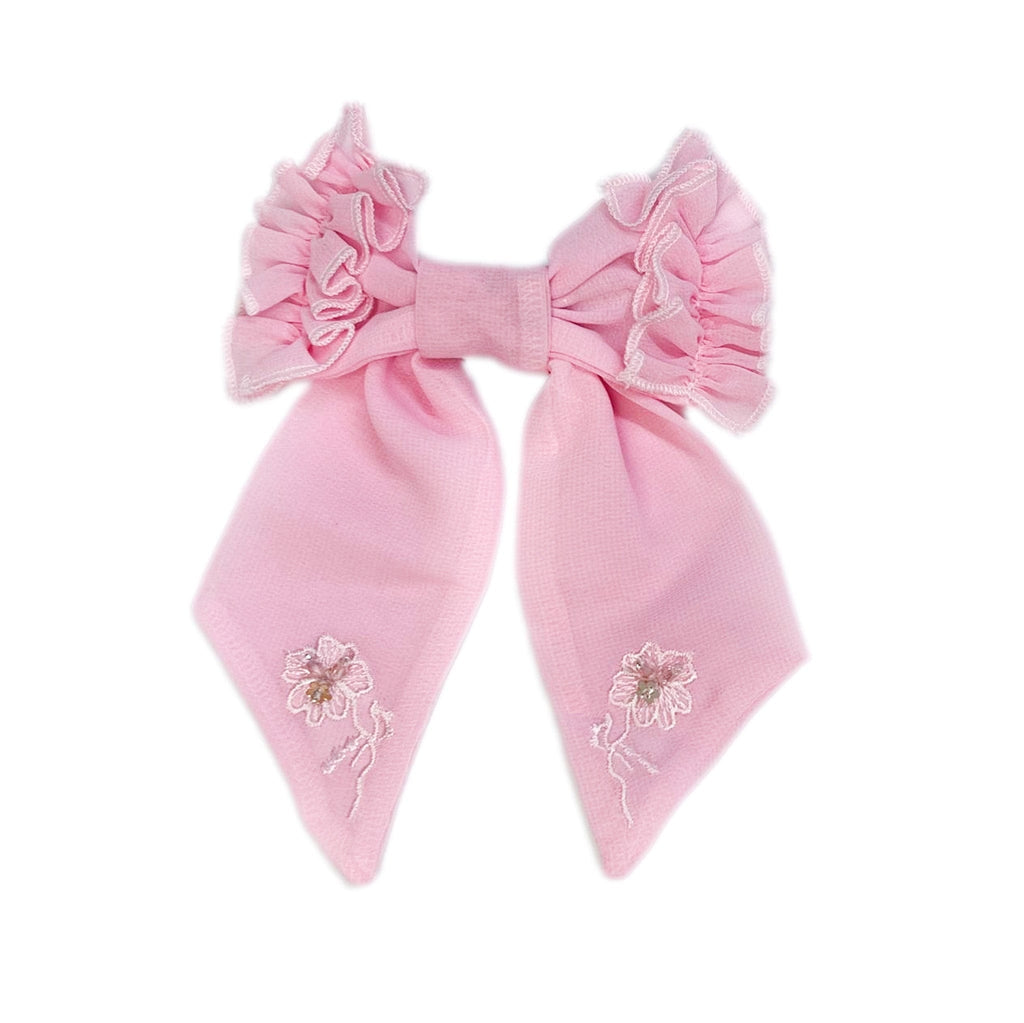 Eva Pink Ruffle Hair Bow - Petite Maison Kids