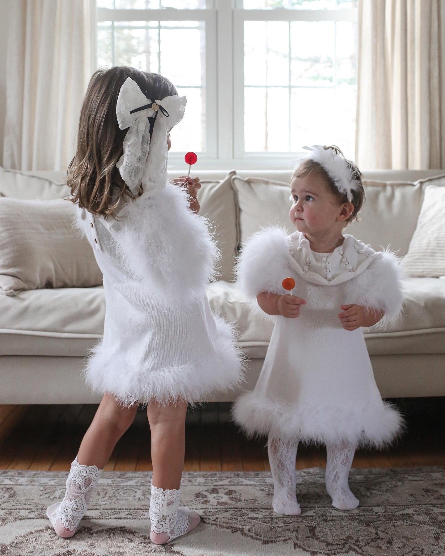 Ella Knit White Feather Dress - Petite Maison Kids