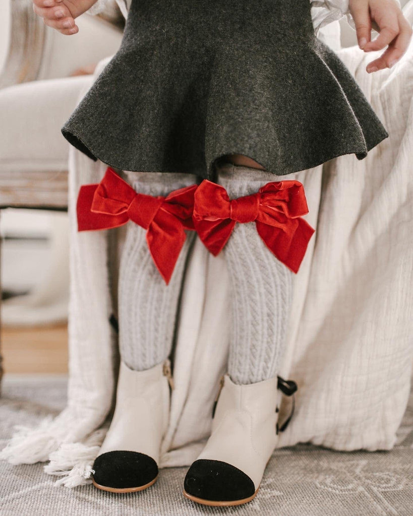 Grey Knee High Socks with Velvet Bows Petite Maison Kids