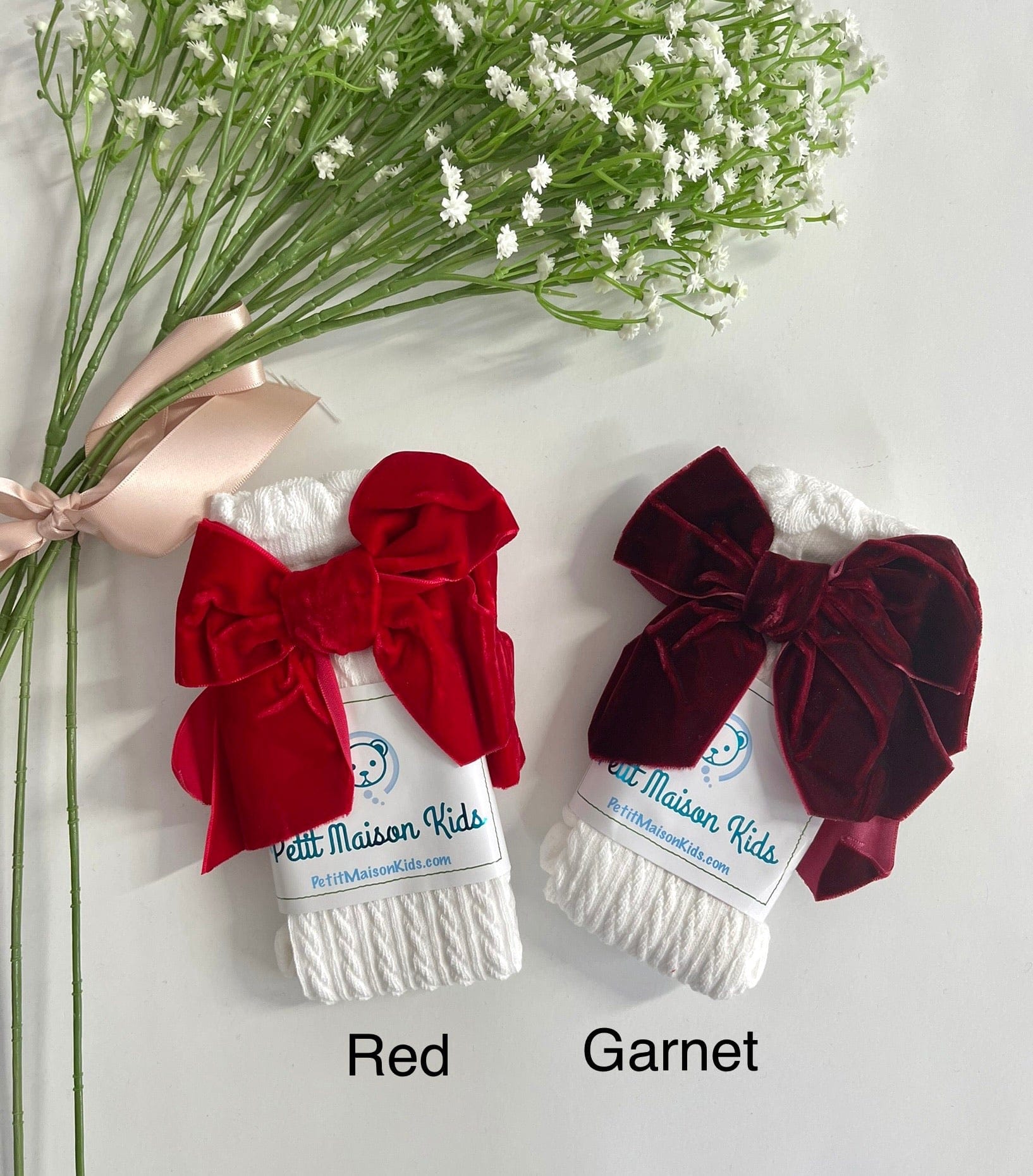 White Knee High Socks with Velvet Bows - Petite Maison Kids