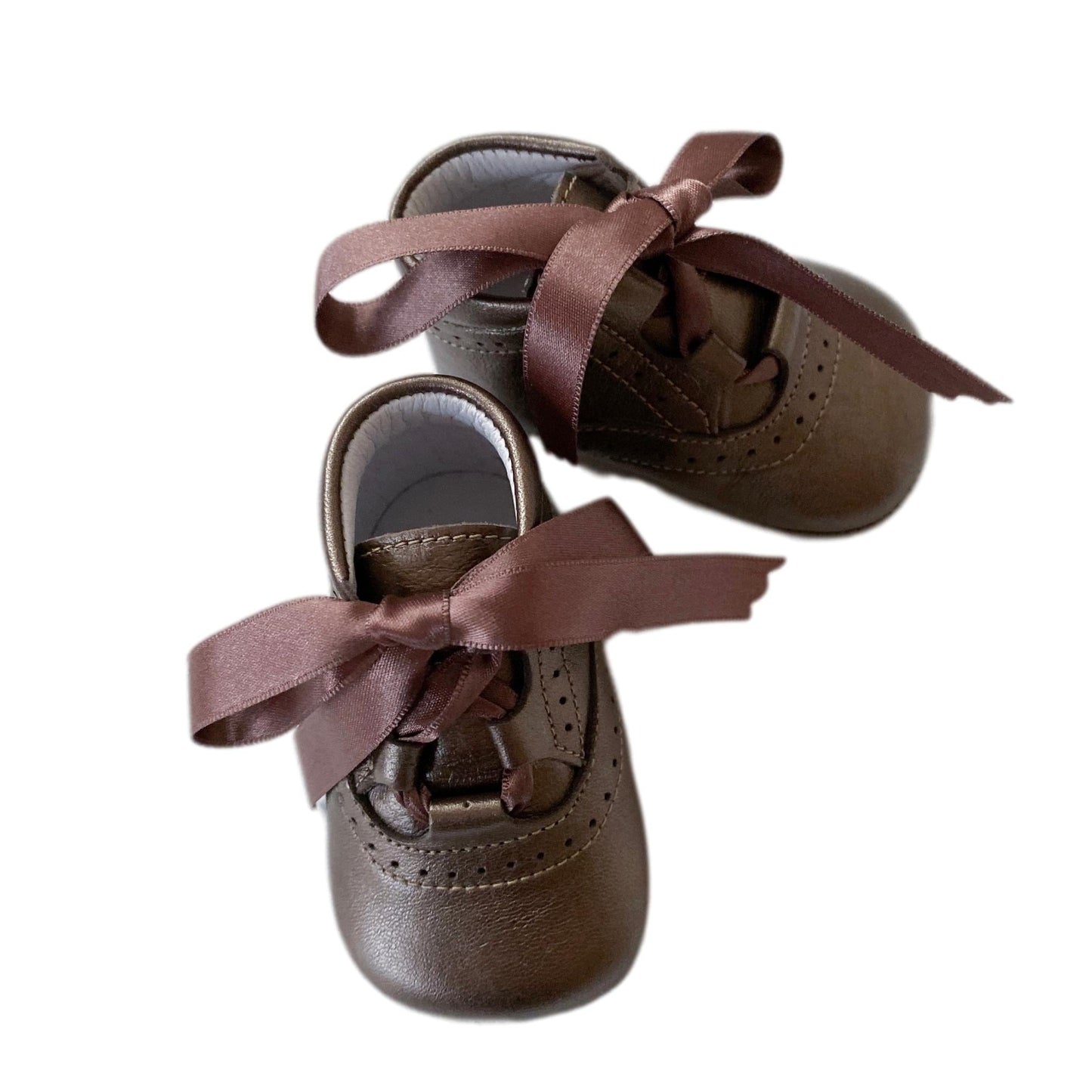 Metallic Brown Calfskin Leather Prewalkers - Petit Maison Kids