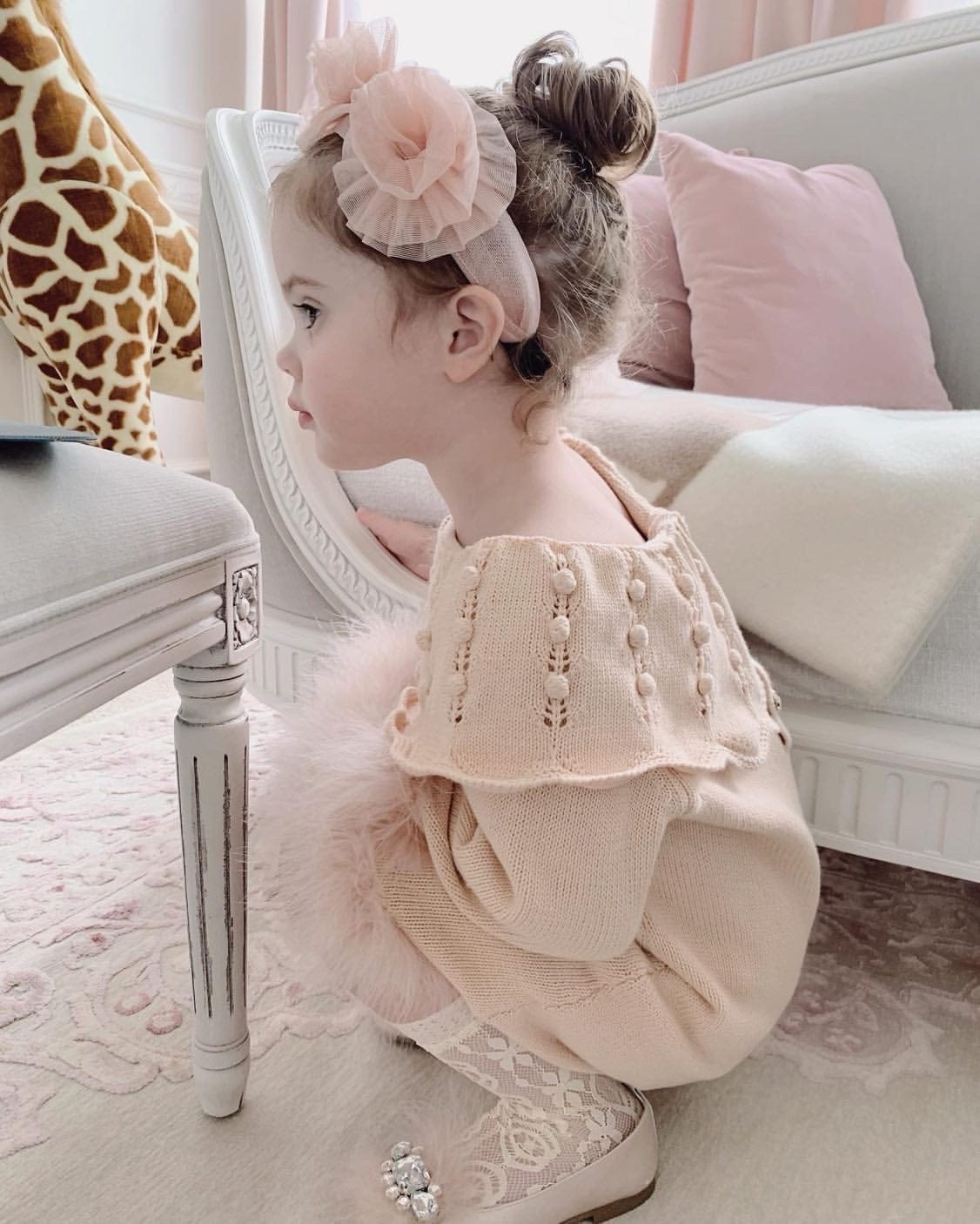 Ella Knit Beige Feather Dress - Petite Maison Kids