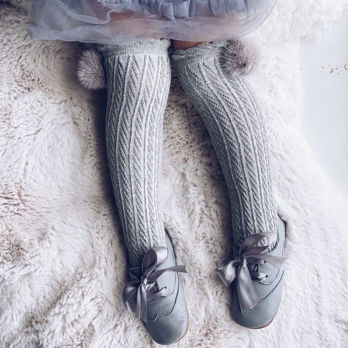 Grey Knee High Socks with Poms - Petit Maison Kids