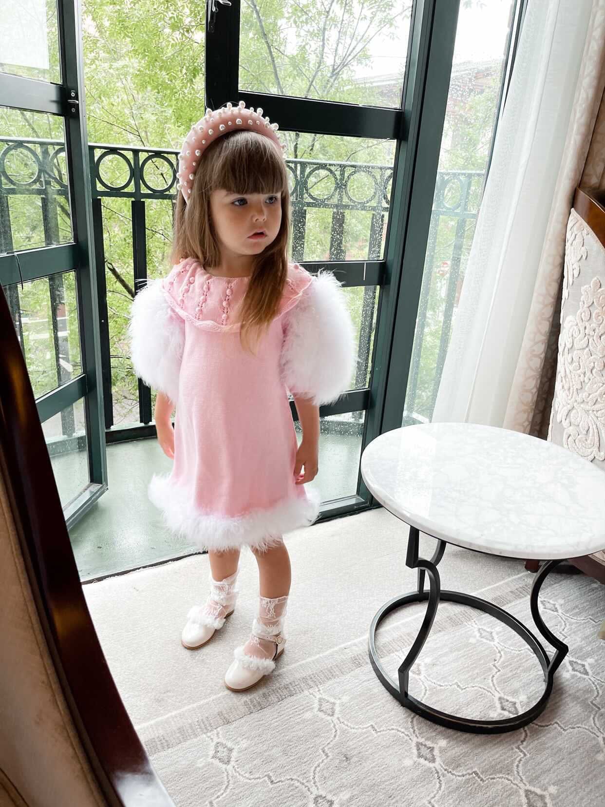 Ella Knit Pink Feather Dress - Petite Maison Kids