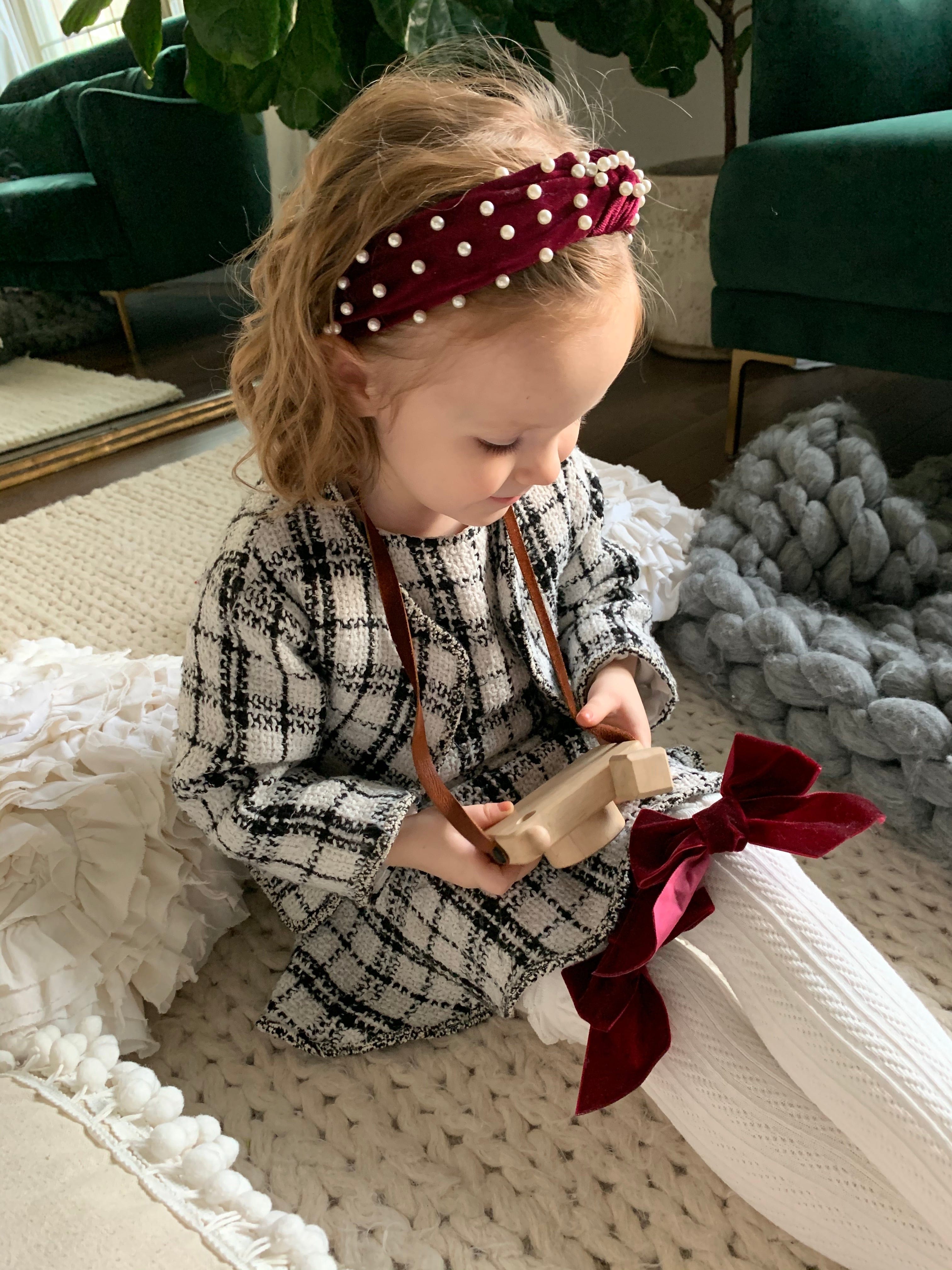 White Knee High Socks with Velvet Bows - Petit Maison Kids