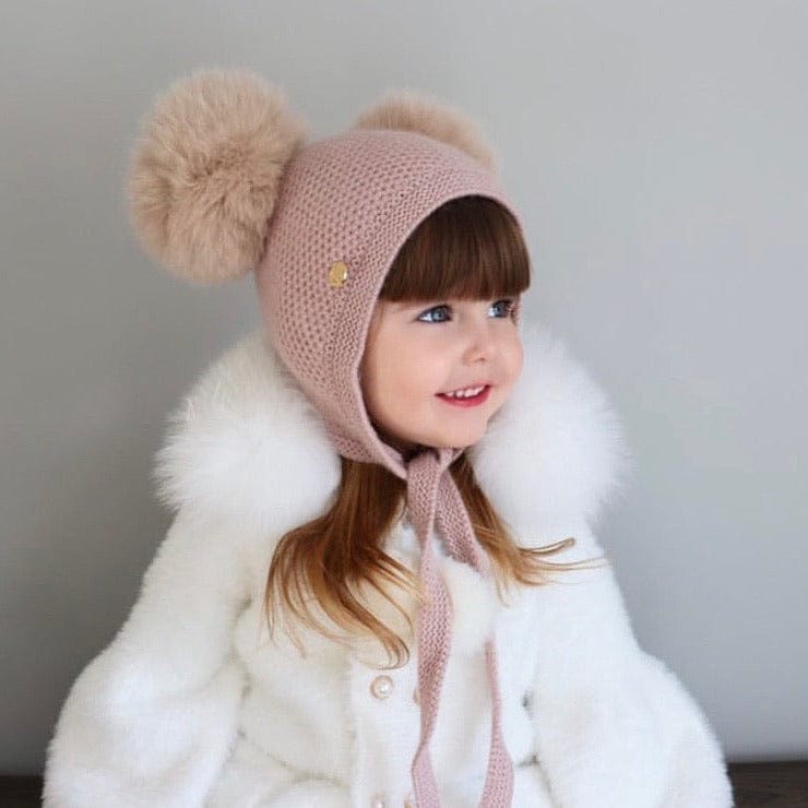 Dusty Pink Cashmere Double Pom Hat - Petit Maison Kids