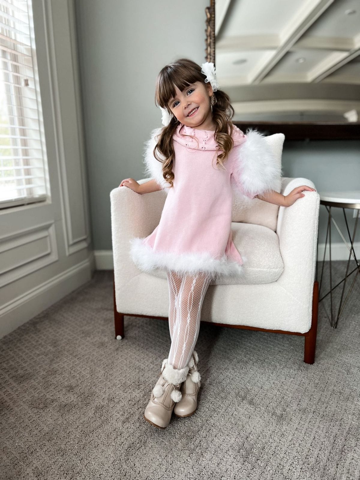 Ella Knit Pink Feather Dress - Petite Maison Kids