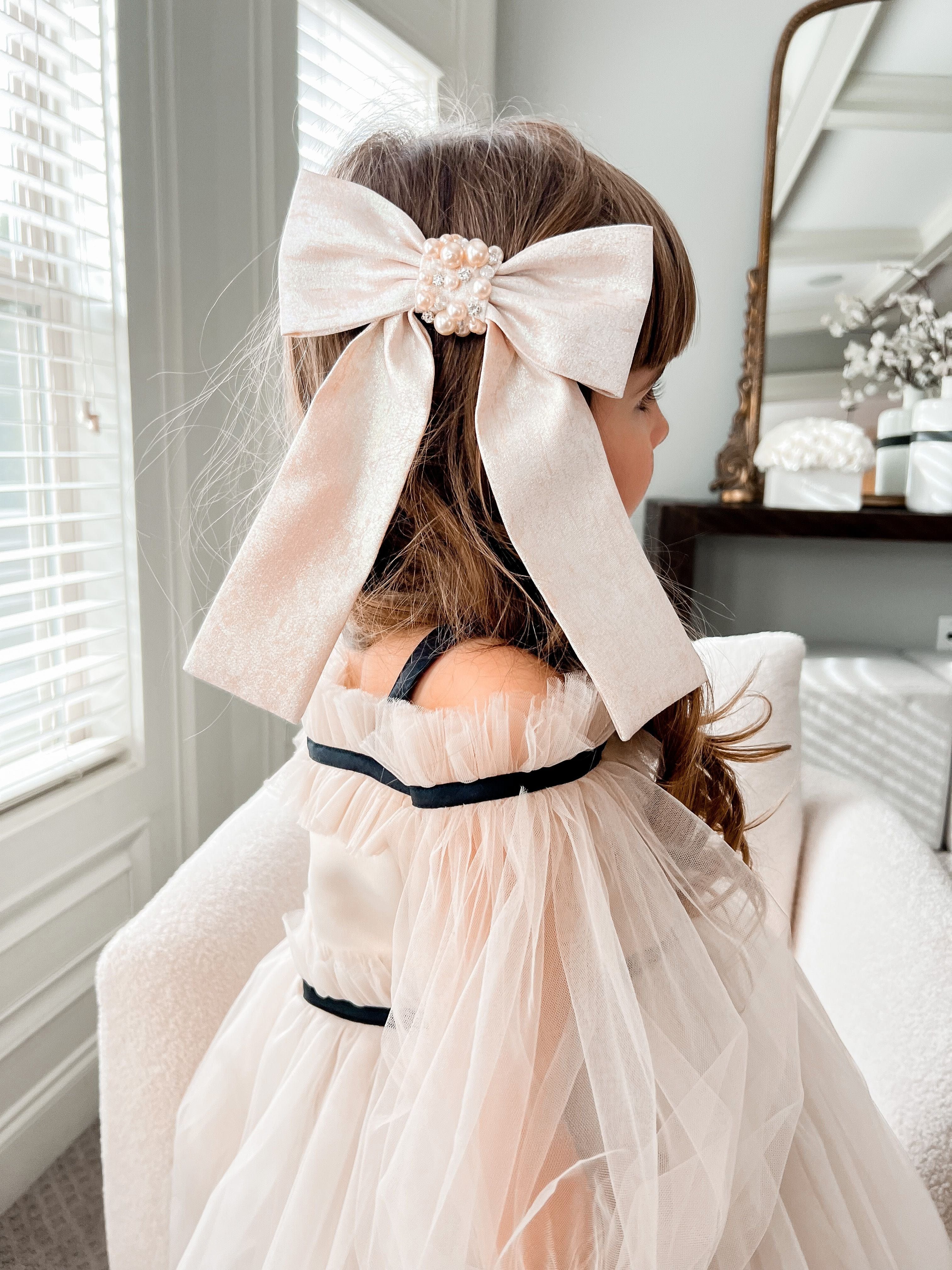 Jackie Jacquard Peach Hair Bow